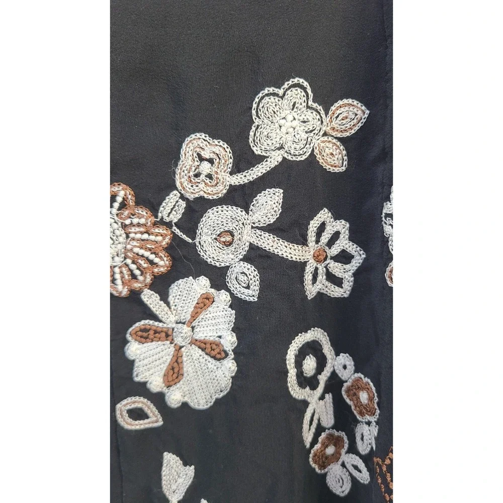 Whimsigoth Asymmetrical Embroidered Floral Women Skirt 8‎ 100% Silk Boho Crochet